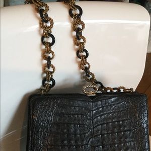 SACHA Small Black Ostrich Skin Purse